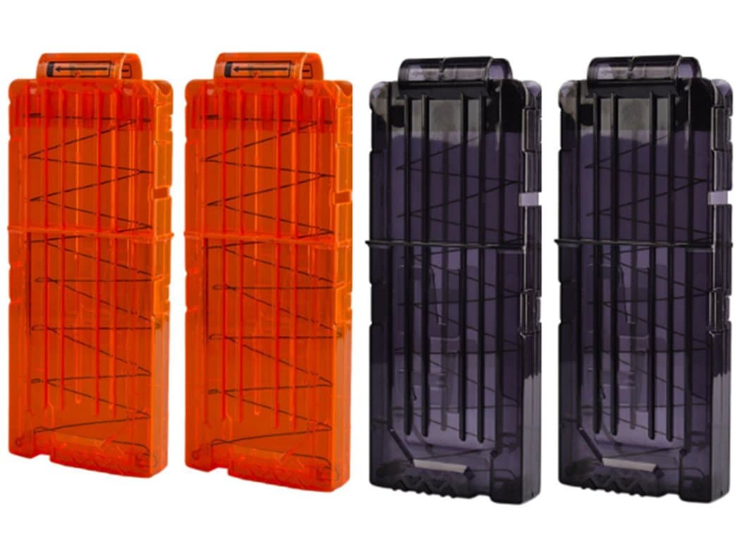 4Pcs Soft Bullet Dart Clip for Nerf Elite Series Toy Gun - 12 Bullets Ammo Cartridge (2 Black+2 Orange)