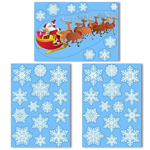 Santa on his Sleigh Window Cling with 36 Elegant Snowflake Window Stickers - Quick & Simple Christmas Decorations - Glueless Vinyl Stickers