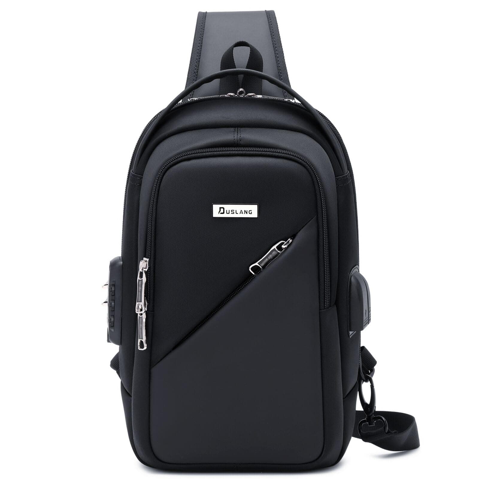 DUSLANG Hiking Daypack Shoulder Backpack Crossbody Sling bag for Men, Chest Bags with USB Charger Port For Casual Camping Biking Travel Cycling