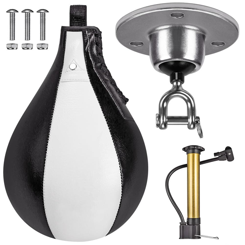 Benelabel Boxing Speed Bag Kit & Boxing Speed Bag - Premium Leather Bag with 360° Swivel and Inflator - Easy to Install and Use - Improve Your Speed and Reflexes