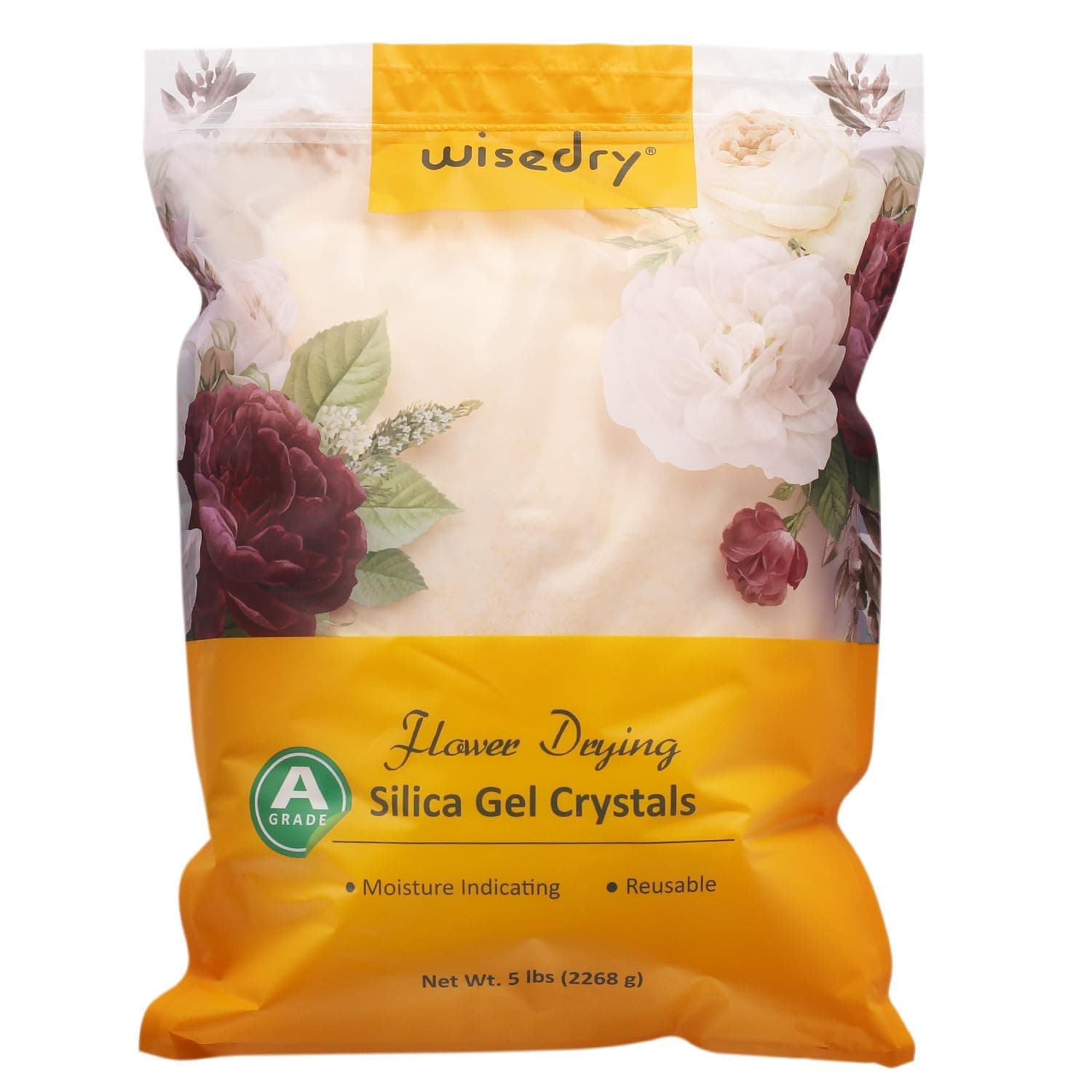 wisedry Silica Gel for Drying Flowers 5 LBS (2.2KG), Fine Crystals< 1mm, Color Indicating Desiccant, Reusable Silica Sand