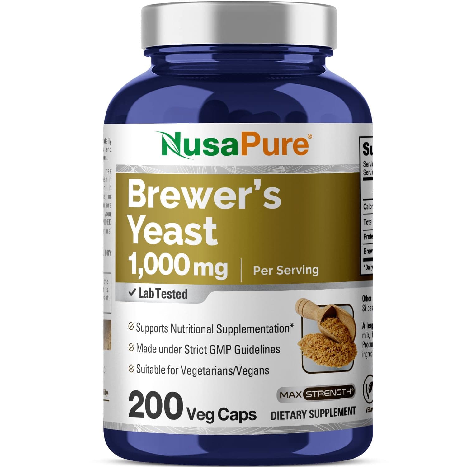 NusaPure Brewers Yeast 1000mg 200 Vegetarian Caps (Non-GMO & Gluten Free) Supports Heart Health and Digestion
