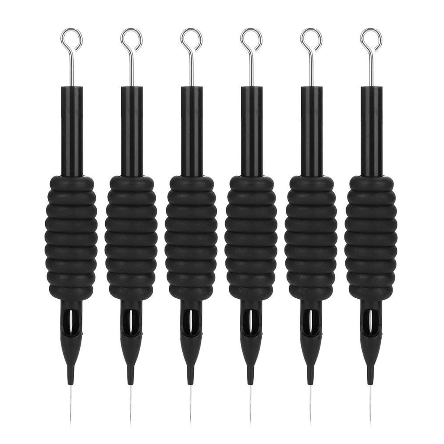 Cettkowns 6-Pack 20mm / 0.79" Grip Round Tip Soft Rubber Black Disposable Sterilized Conjoined Tattoo Tubes with Tattoo Needles Used for Tattoo Machines, Tattoo Kit, Tattoo Supplies (3RL)