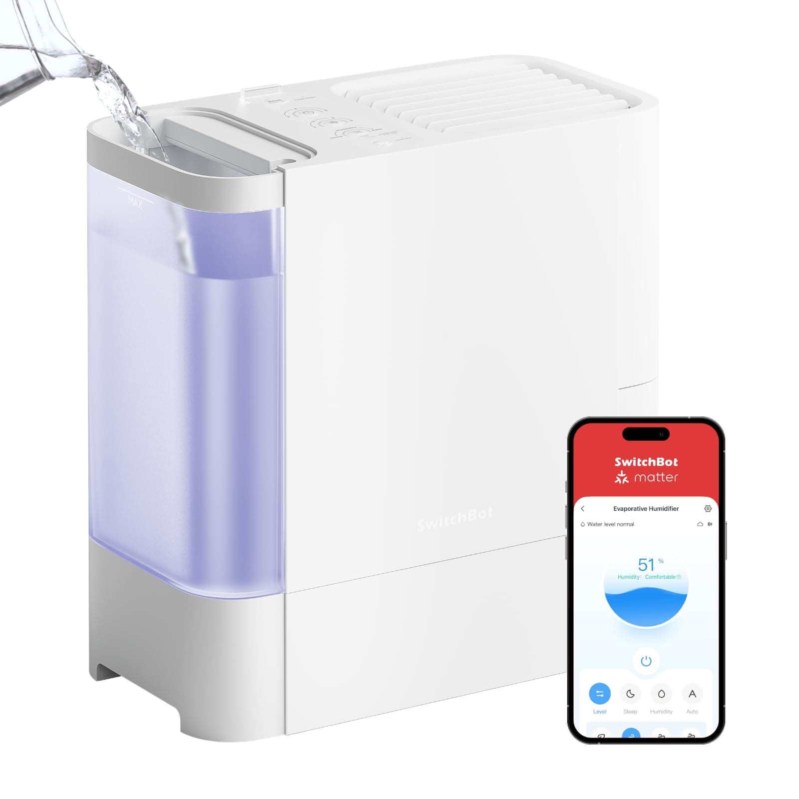 Evaporative Humidifier for Bedroom 4.5L, 750ml/h, No Mist, No White Dust, Tap Water Fillable, Top Fill, Washable Filter, for Baby, Nursery, Plants, Indoor, Work with Matter, HomeKit, Alexa