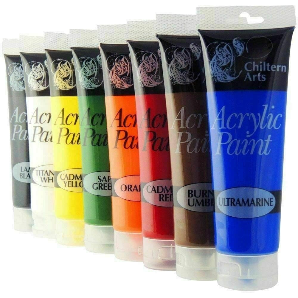 Chiltern Arts 8 Tubes of Assorted Colour Acrylic Paint - Tubes 120 ml (Pack of 8)