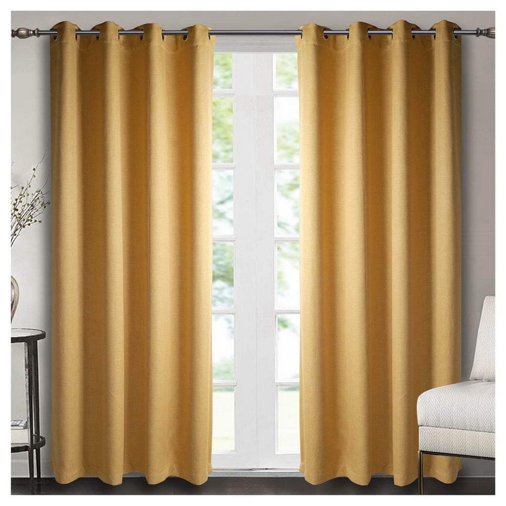 – Singinglory Blackout Curtains Faux Linen Thermal Insulated One Pair Pencil Pleat with Tie Backs Curtains for Bedroom & Living Room Ochre 90"x90"