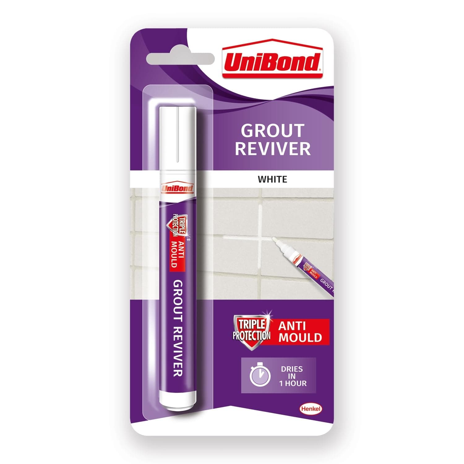Unibond Grout Reviver Pen, White Grout Pen for Restoring Bathroom Grout Joints, Easy to Use Tile Grout Pen, Grout Whitener for Restoring Discoloured & Faded Joints, 1x7ml
