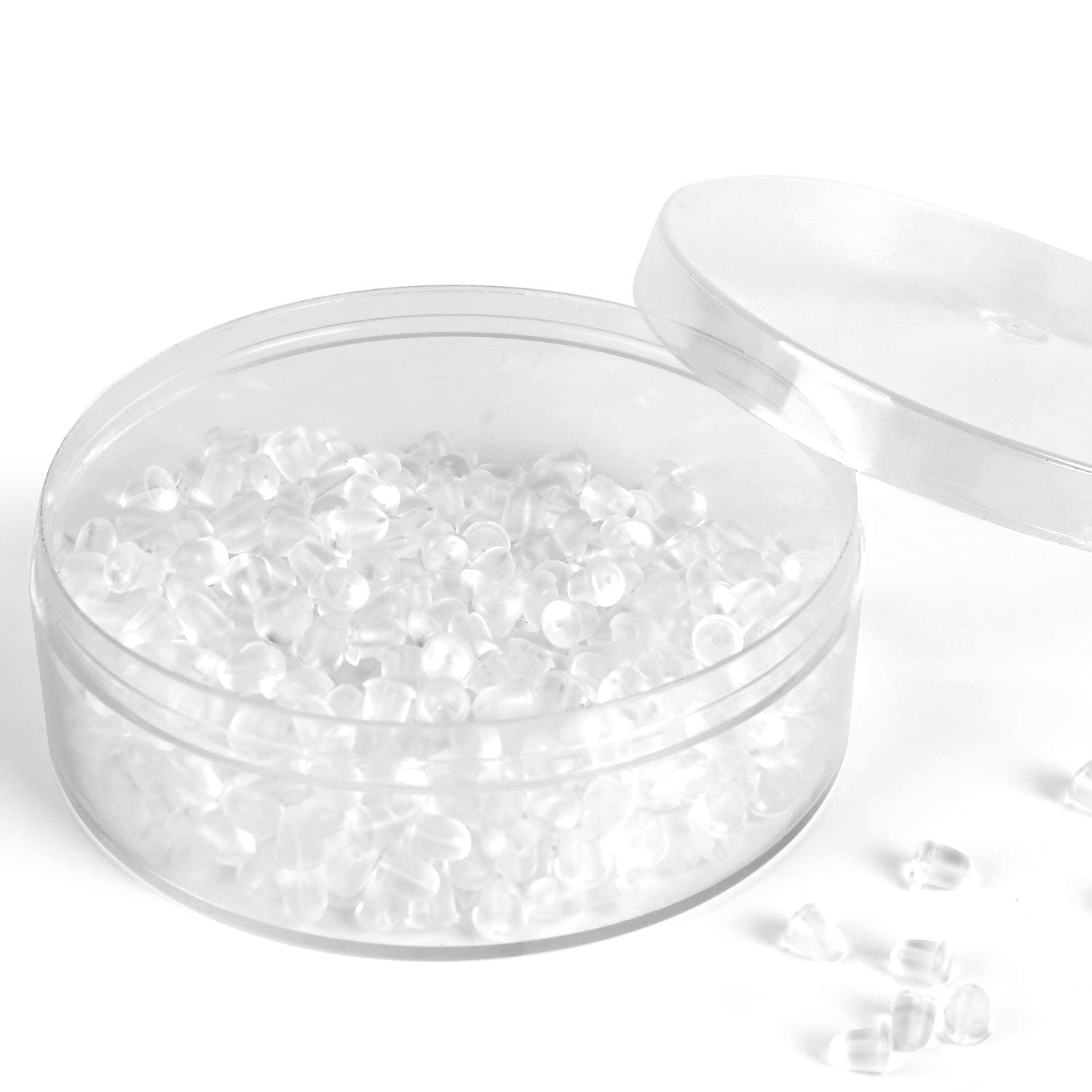 BetyBedy Clear Rubber Earring Backs, Earring Stoppers Bullet Clutch, Soft Safety Earring Replacement with Handy Case for Various Earrings Eardrop(500PCS/250Pairs)