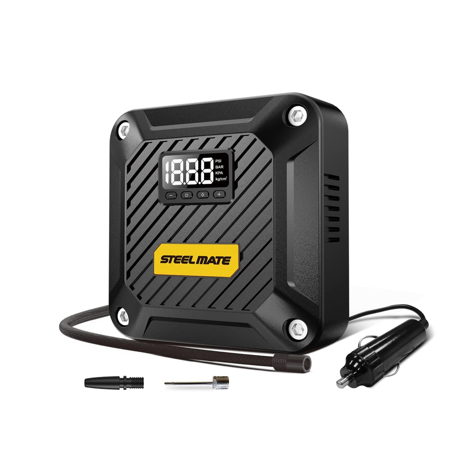 STEELMATE T5 Air Compressor Pump Portable & Powerful Tire Inflator 12V DC with Digital Pressure Gauge, Auto Shut Off, Emergency LED Light for Car, Bicycle, Balloons and Other Inflatables