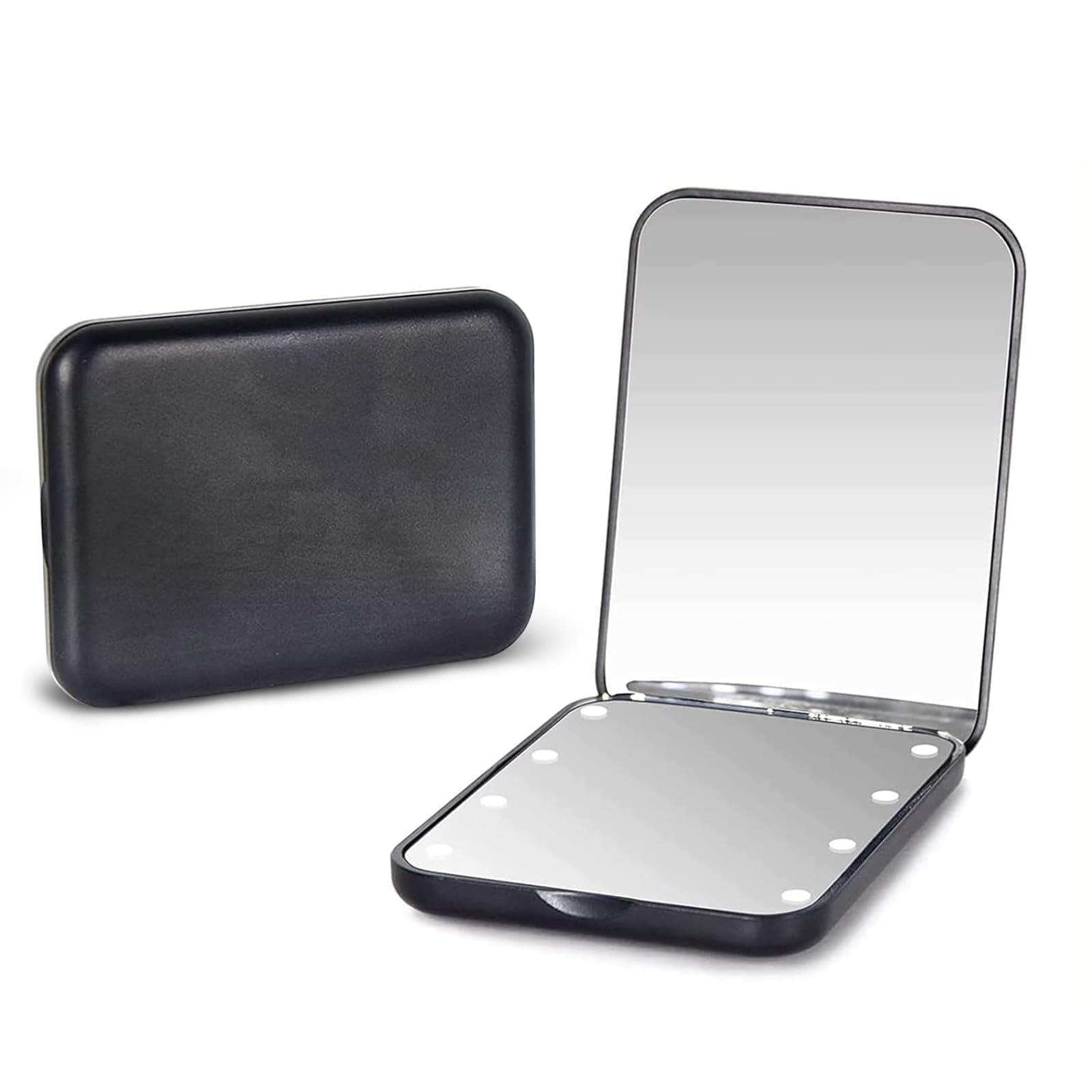 Kintion Pocket Mirror, 1X/3X Magnification LED Compact Travel Makeup Mirror, Compact Mirror with Light, Purse Mirror, 2-Sided, Portable, Folding, Handheld, Small Lighted Compact Mirror for Gift, Black