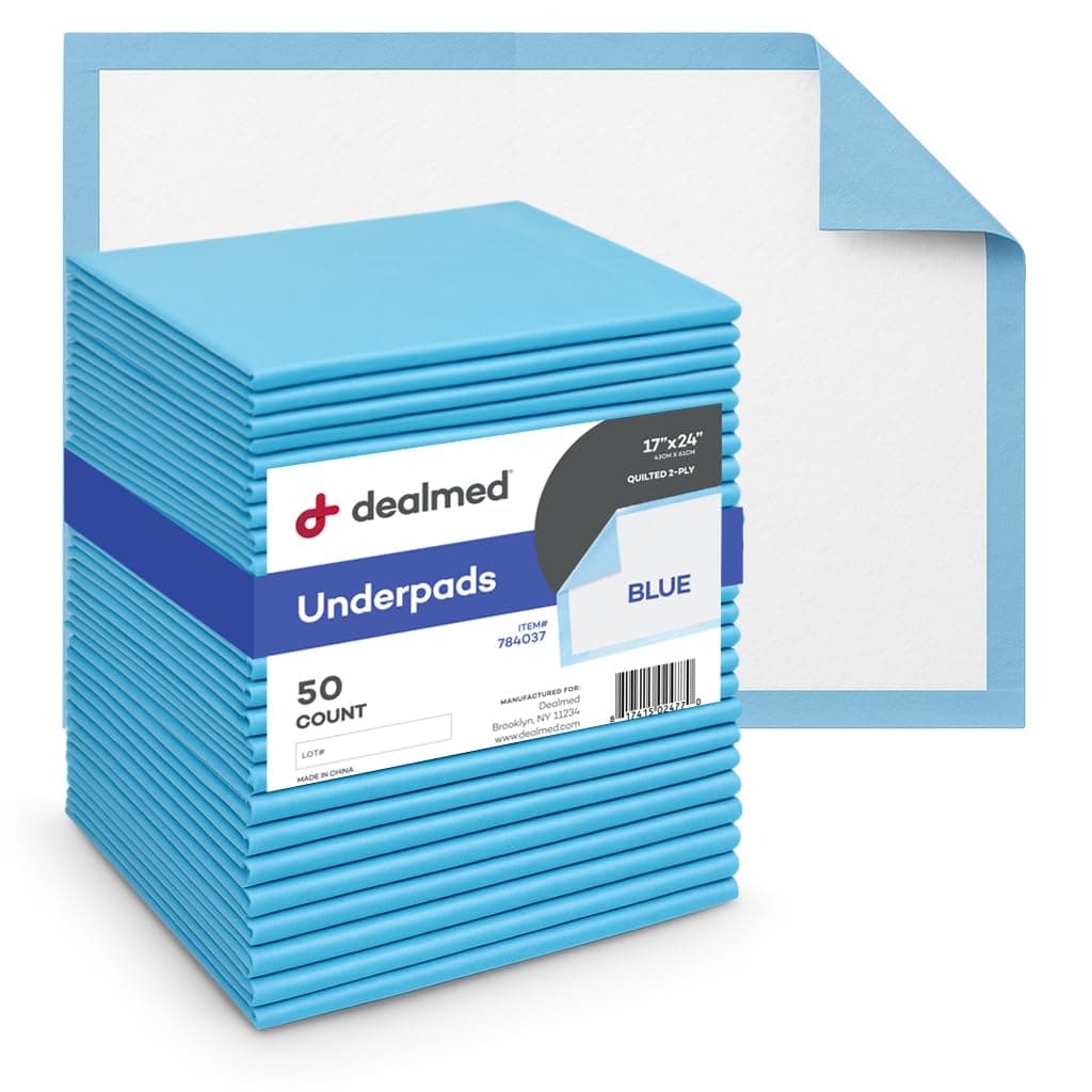 Dealmed Standard Absorbency Medical Underpads (300 Pads) Disposable 2-Ply Tissue Fill, 24" x 17", Blue, Perfect for Pet Pads, Furniture Protection, Liquid Accident and More, 100 Ct. (3 Pack)