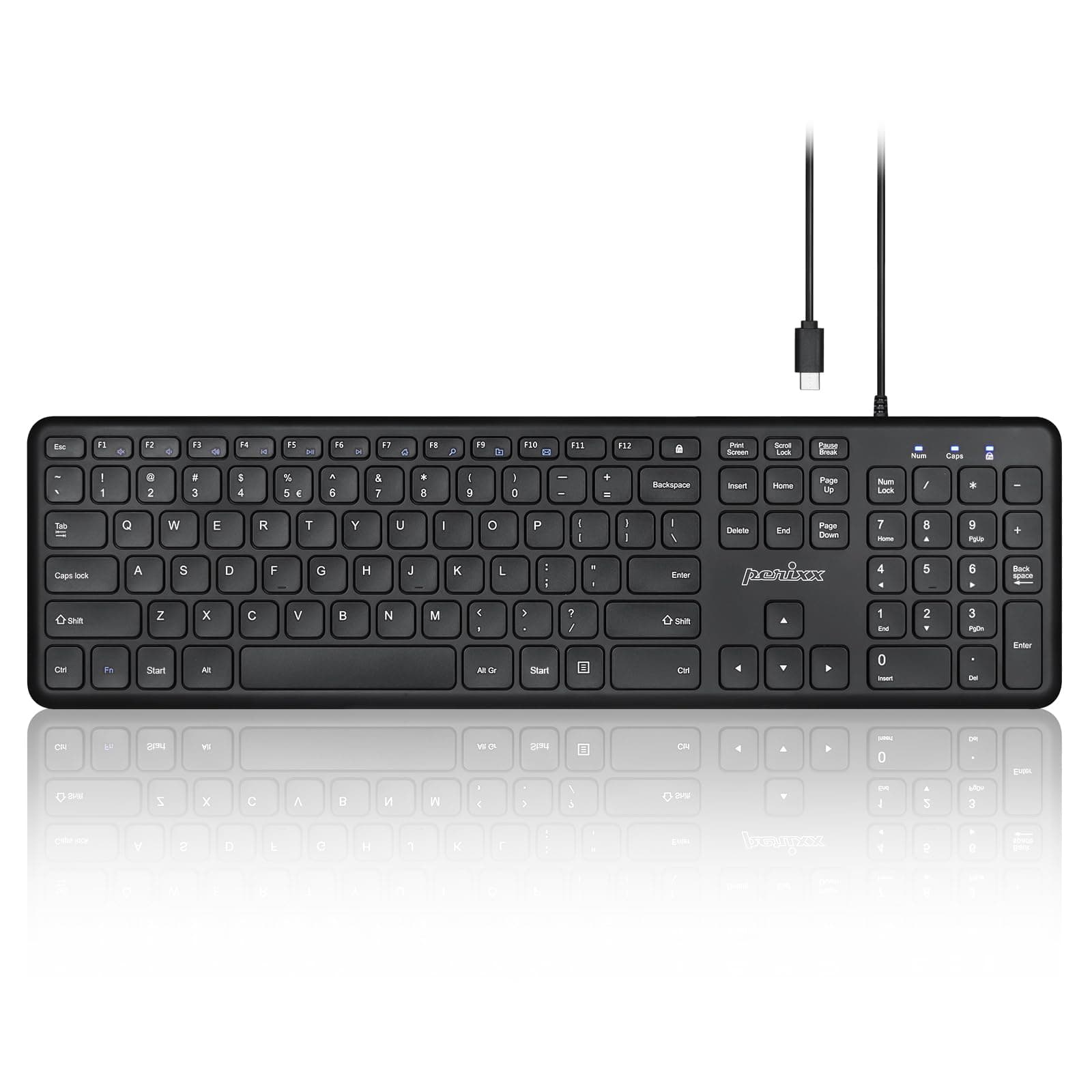 PERIBOARD-210C Wired Full-Size USB C Keyboard with Quiet Scissor Keys - Compatible with Mac, iPad, Windows, Chromebook, Tablets, Desktop, and Laptops - Black - US English (PB-210CBUS-11729)