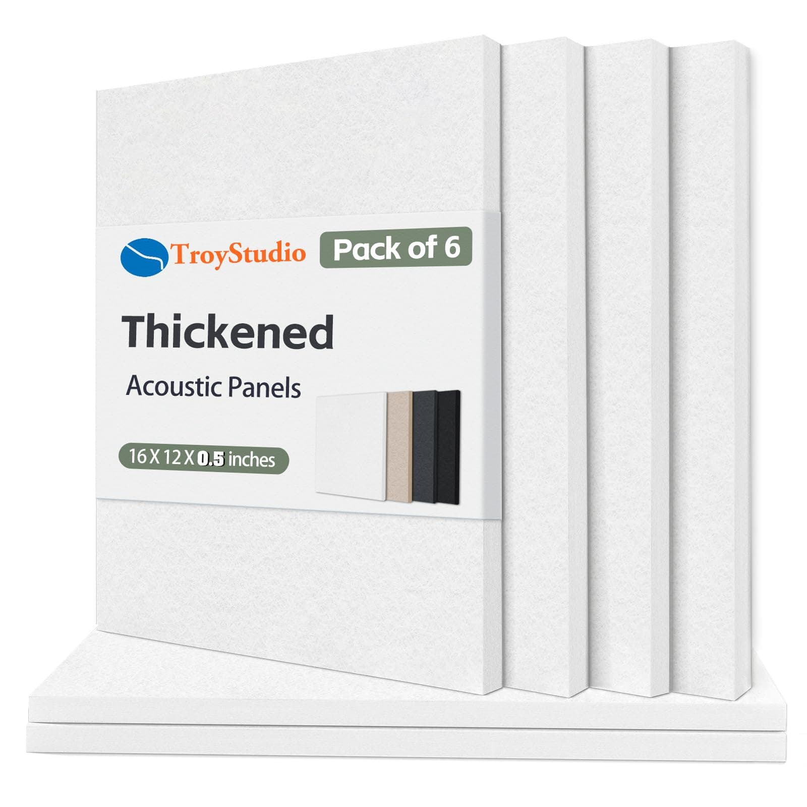 TroyStudio Acoustic Panel - 16 x 12 x 0.5 Inches 6 Pack Dense Thick Soundproofing and Sound Absorbing Panel, Wall and Ceiling Acoustical Treatment Felt Tiles for Recording Studio, Home
