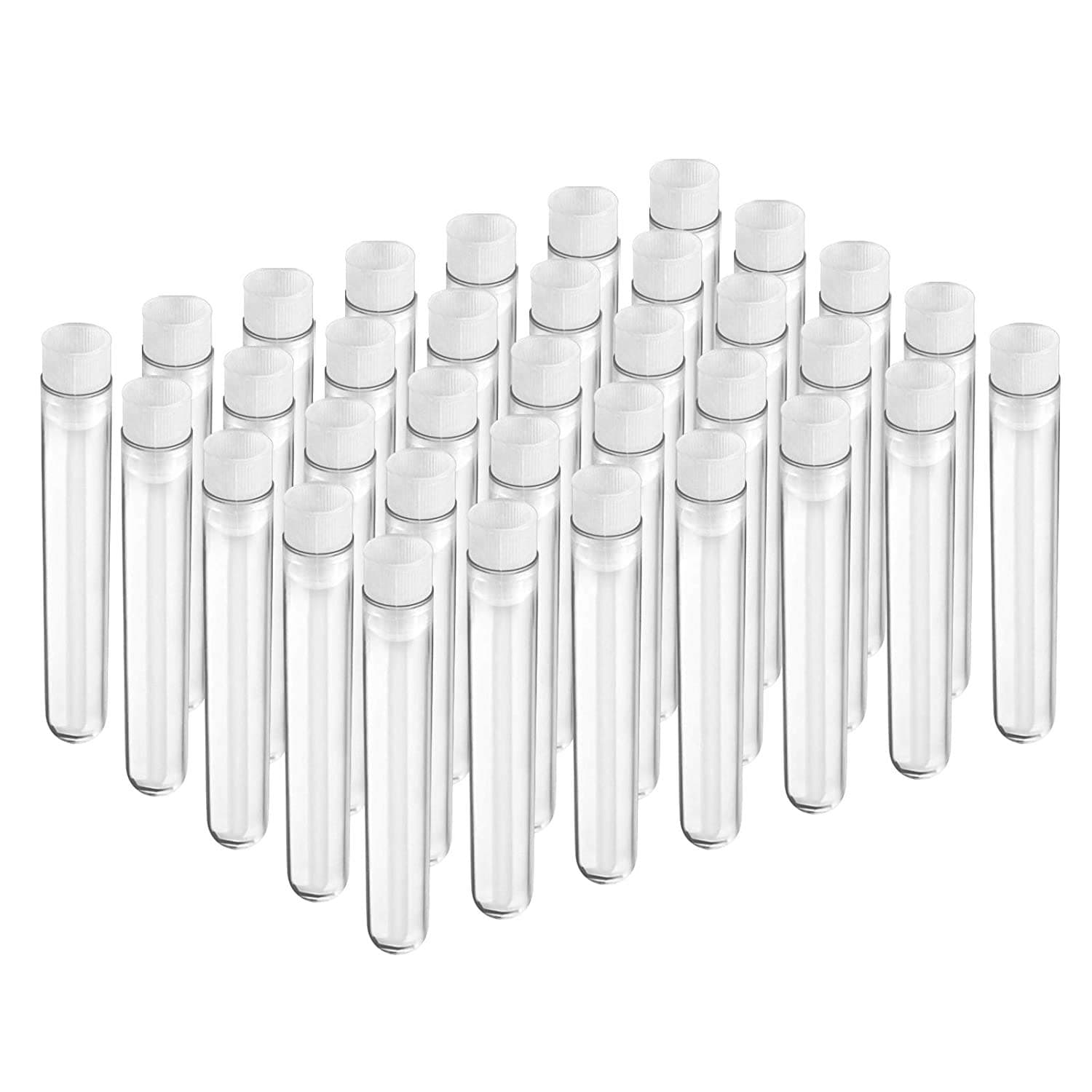 Joyclub 50pcs 12x100mm(8ml) Clear Plastic Test Tubes with Caps for Scientific Experiments, Halloween, Christmas, Scientific Themed Birthday Party Supplies, Decorate The House, Candy Storage