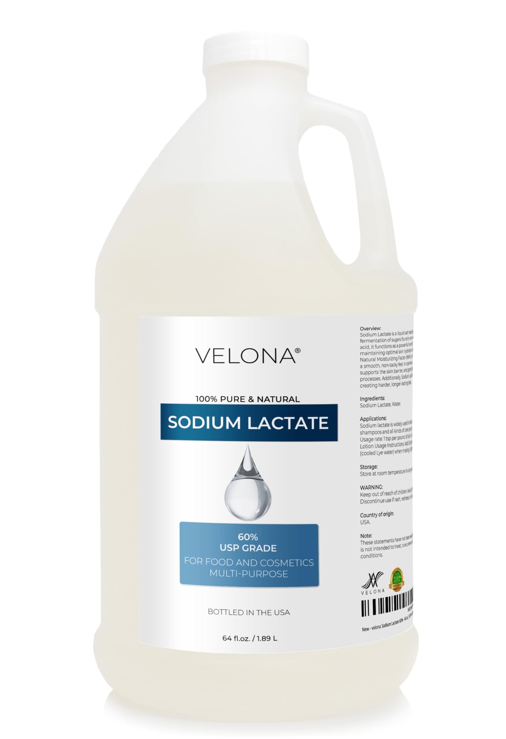 Sodium Lactate 60% - 64 oz | USP Grade Natural Preservative | for Soap Making & Lotions | Harder Bar of Soap, pH Regulator, Glycerin Substitute, Provides and Keep Moisture