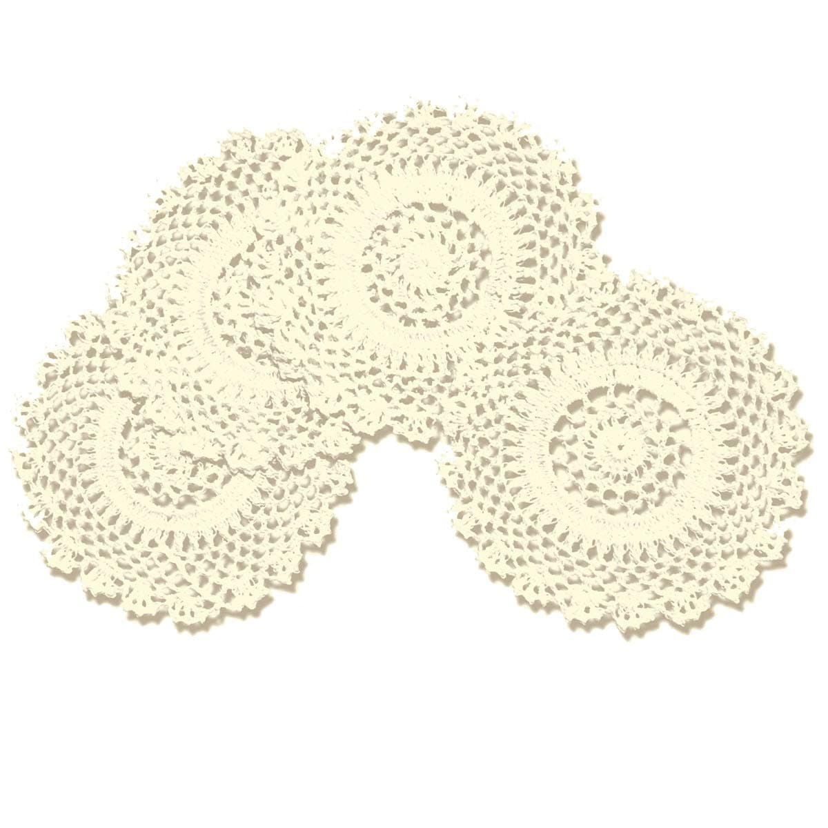 4 PCS Beige 6 Inch Round 100% HANDMADE Crochet Lace Coaster Placemats Doilies