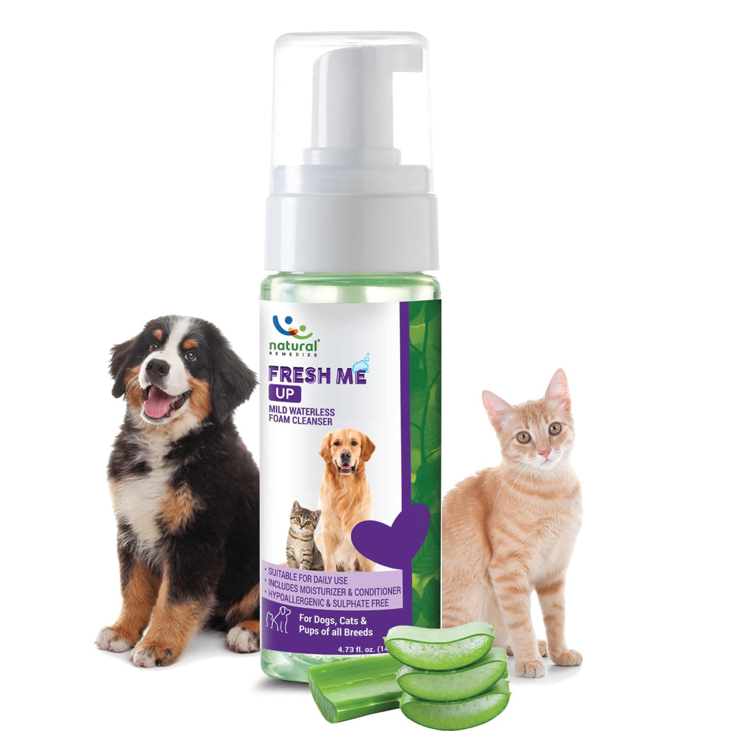 Natural Remedies Fresh Me Up Waterless Mild Foam Cleanser for Dogs and Cats - Dry Shampoo - Grooming Bath Supplies - Pet Deodorizer, Lick Safe, Hypoallergenic & Sulphate Free, All Breeds, 4.73 fl. oz.