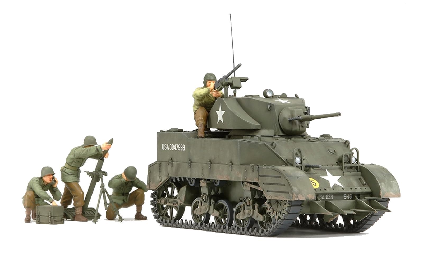 1/35 Military Miniature Series No.313 US Army Light Tank M5A1 hedgehog chase strategy set doll with 4-body plastic model 35313