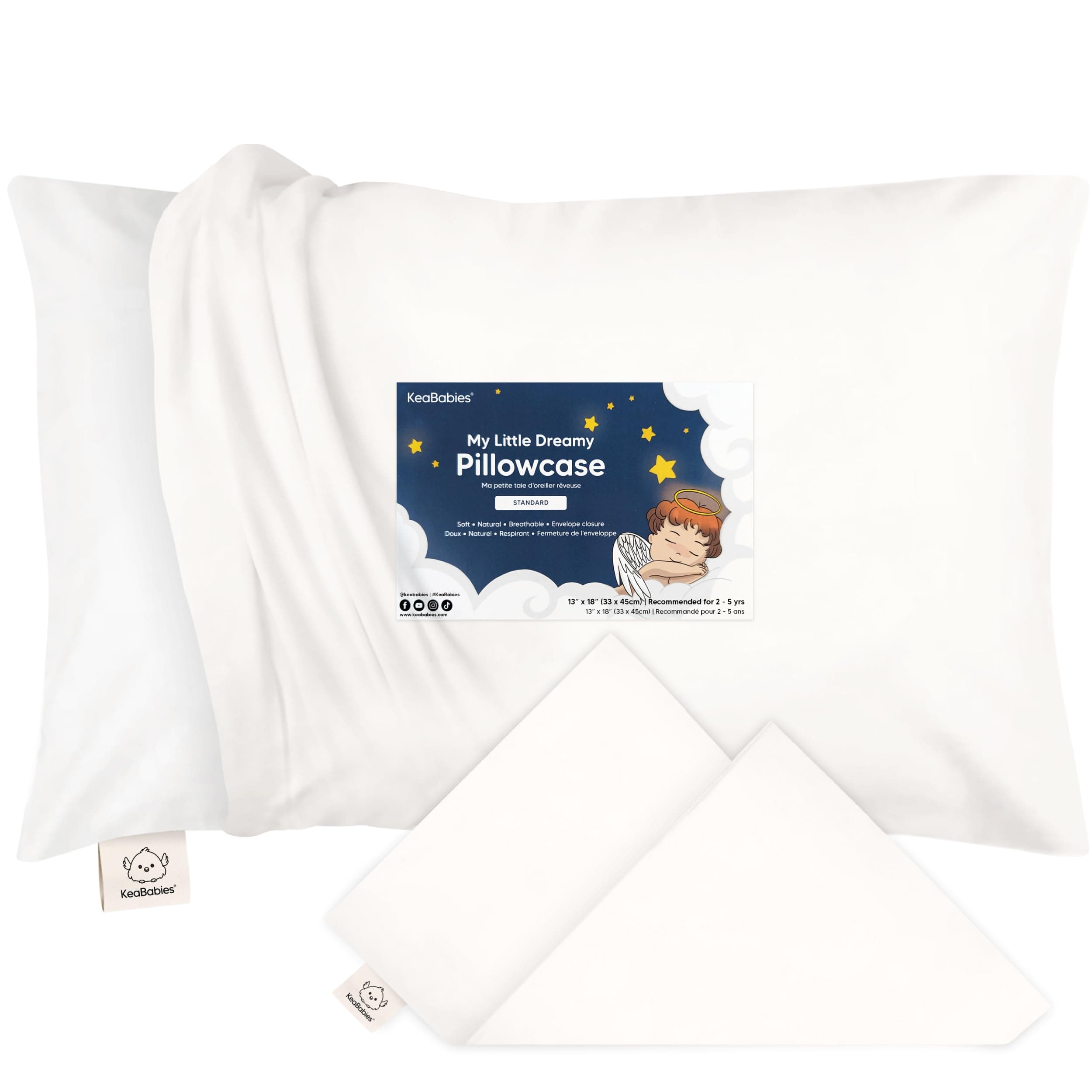 KeaBabies Toddler Pillowcase for 13X18 Pillow - Organic Toddler Pillow Case for Boy, Kids - 100% Natural Cotton Pillowcase for Miniature Sleepy Pillows - Pillow Sold Separately (Soft White)