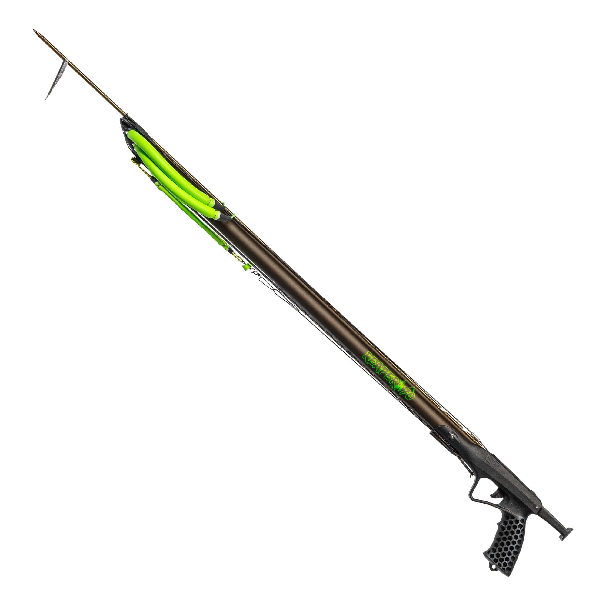 Spearguns Reaper Speargun for Spearfishing, High Performance Speargun for Fishing, Diving, Freediving, Railgun, Aluminum Barrel, Stainless Steel Shaft, Easy Stretch Bands, Made in USA
