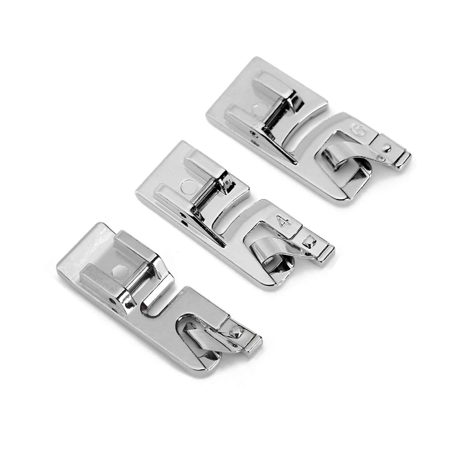 3Pcs Narrow Rolled Hem Sewing Machine Presser Foot Set (3mm, 4mm and 6mm) for All Low Shank Snap-On Singer, Brother, Babylock, Euro-Pro, Janome, Kenmore, White, Elna Sewing Machines, with Tape Measure