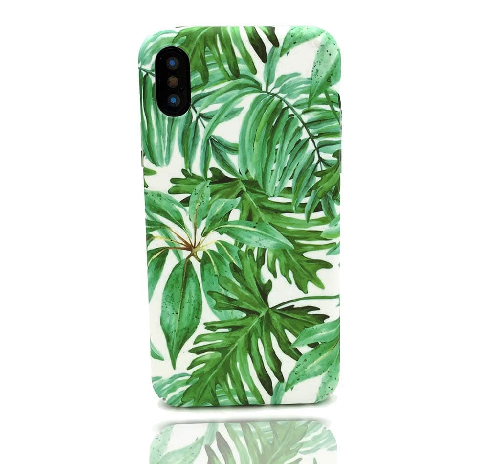 HUIYCUU Case Compatible with iPhone Xs Max Case, Tropical Green Palm Tree Design Slim Fit Hard Cover Marble Leaves Pattern Protective Skin Floral Bumper Back Case for iPhone Xs Max Plus,Flower Plant