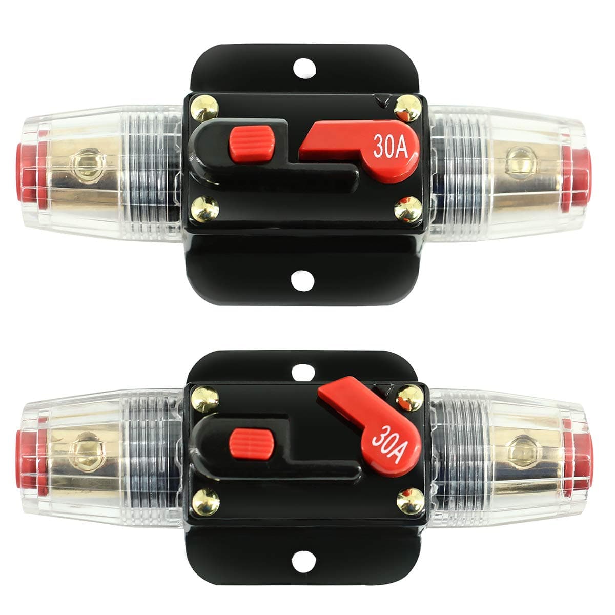 30A Inline Circuit Breaker Reset Fuse, PowMr Reset Fuse Holder 30 amp with Manual Reset for 12V-24V DC Car Audio, Stereo Switch and Solar Inverter System(2 Pack)