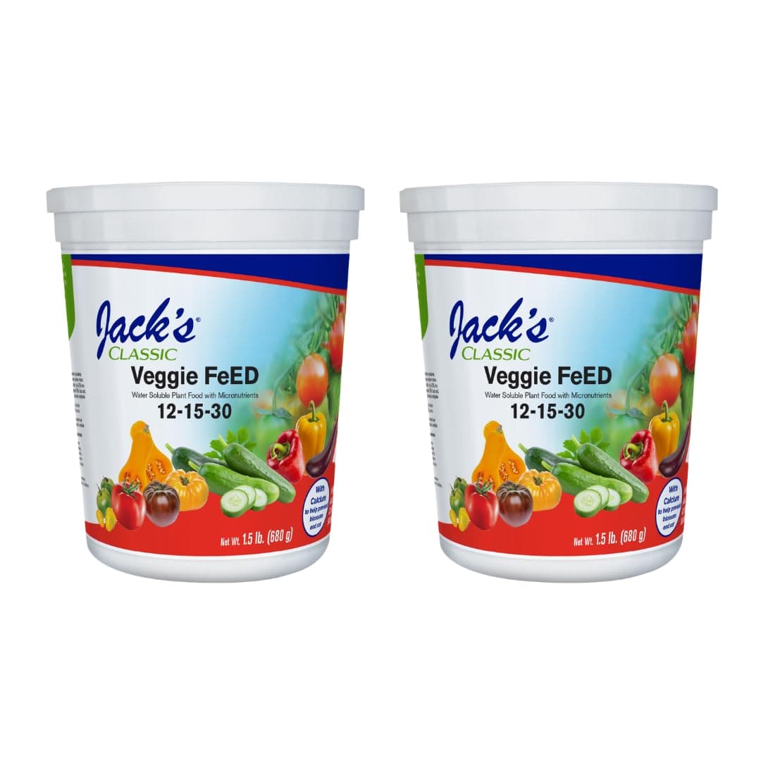 Jack's Classic 12-15-30 Veggie Feed Water-Soluble Fertilizer with Micronutrients for Plant Growth and Abundant Fruit Set in Blooming Vegetable Plants, 1.5lbs, 2 Pack