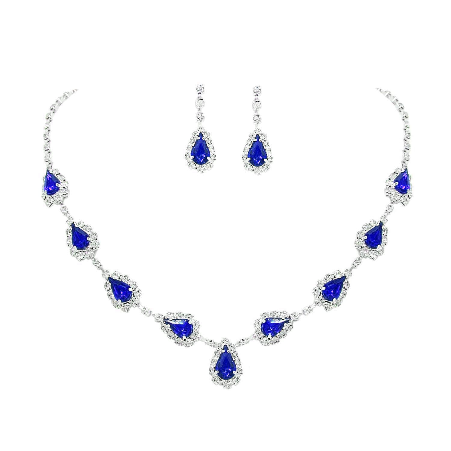 UDORA Red Teardrop Necklace Earrings Jewelry Set Wedding Party Prom