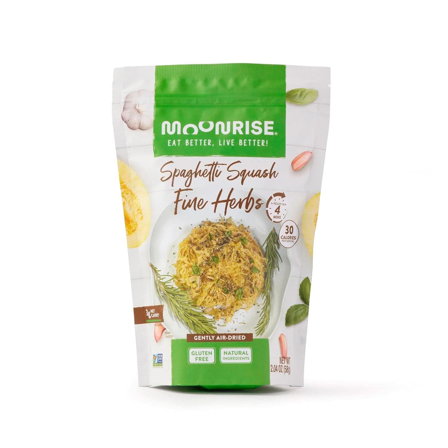 Moonrise Organic Dried Spaghetti Squash | Low-Carb Vegetable Pasta | Gluten-Free | Vegan | Ready in Minutes | Clean Label | 100% Real Squash (Pack of 1, Fine Herbs)
