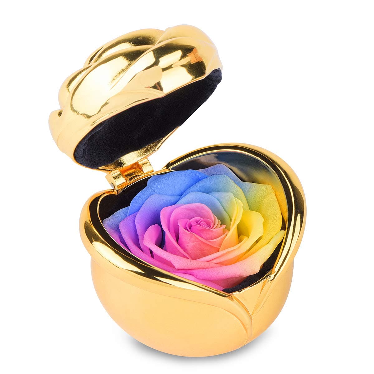 Handmade Preserved Flowers in Golden Metal Rose Container, Rainbow Rose Flower for Her Like Grandma Wife Mom on Valentines Day Mother's Day Anniversary Birthday(Rainbow)
