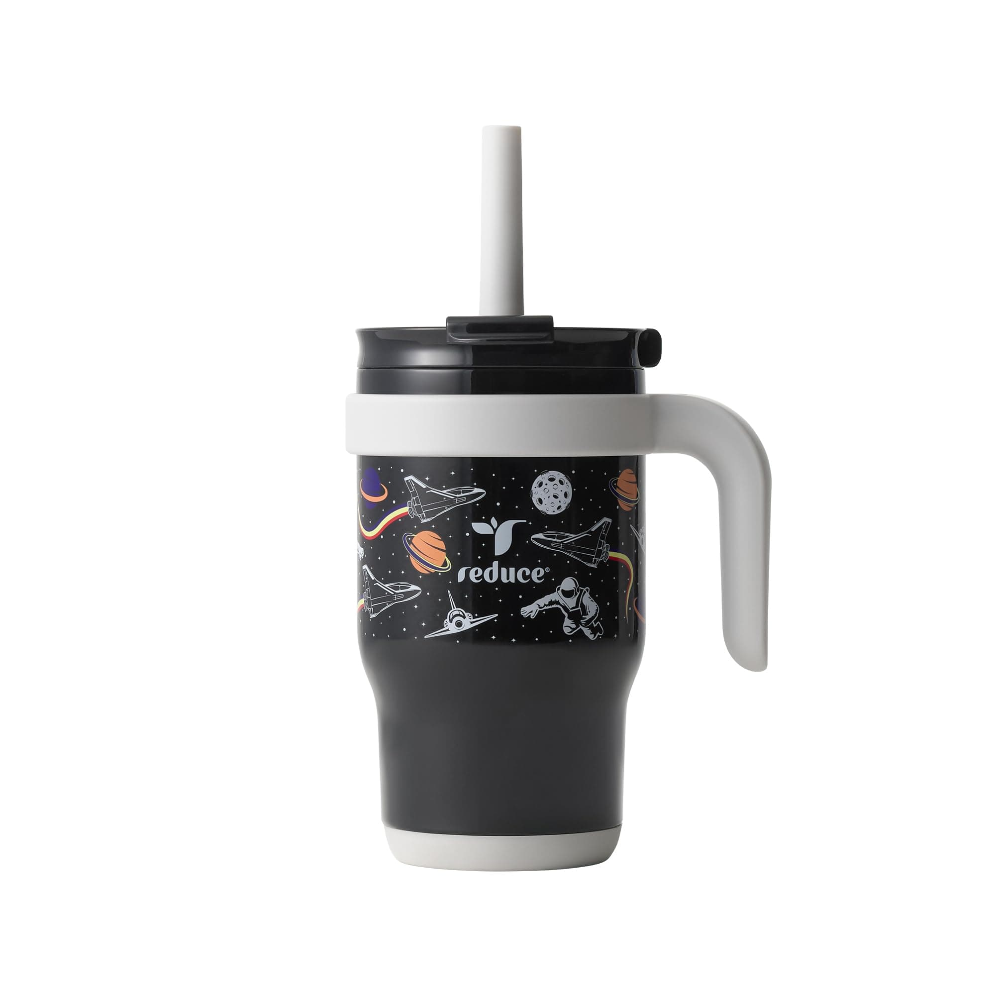 REDUCE 14 Oz Coldee Kids Tumbler with Lid and Straw - Coldee Insulated Travel Mug - Spill-Proof, Sweatproof Stainless Steel, BPA-Free - Includes Handle, Reusable Silicone Straw - Galaxy