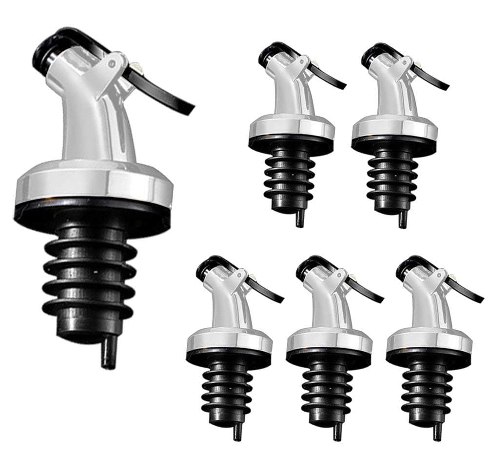 6 Packs Leak-Proof Pour Spouts Oils Dispenser Sets for Olive Oil, Wine, Vinegar, Soy Sauce Pour Spouts (Silver)