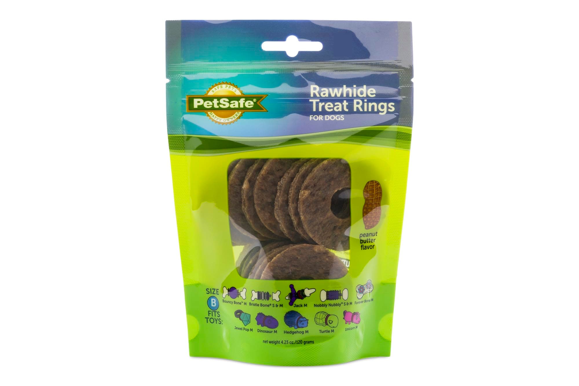 PetSafe Busy Buddy Refill Ring Dog Treats for select Busy Buddy Dog Toys, Peanut Butter Flavored Natural Rawhide, Size B (Packaging may vary)