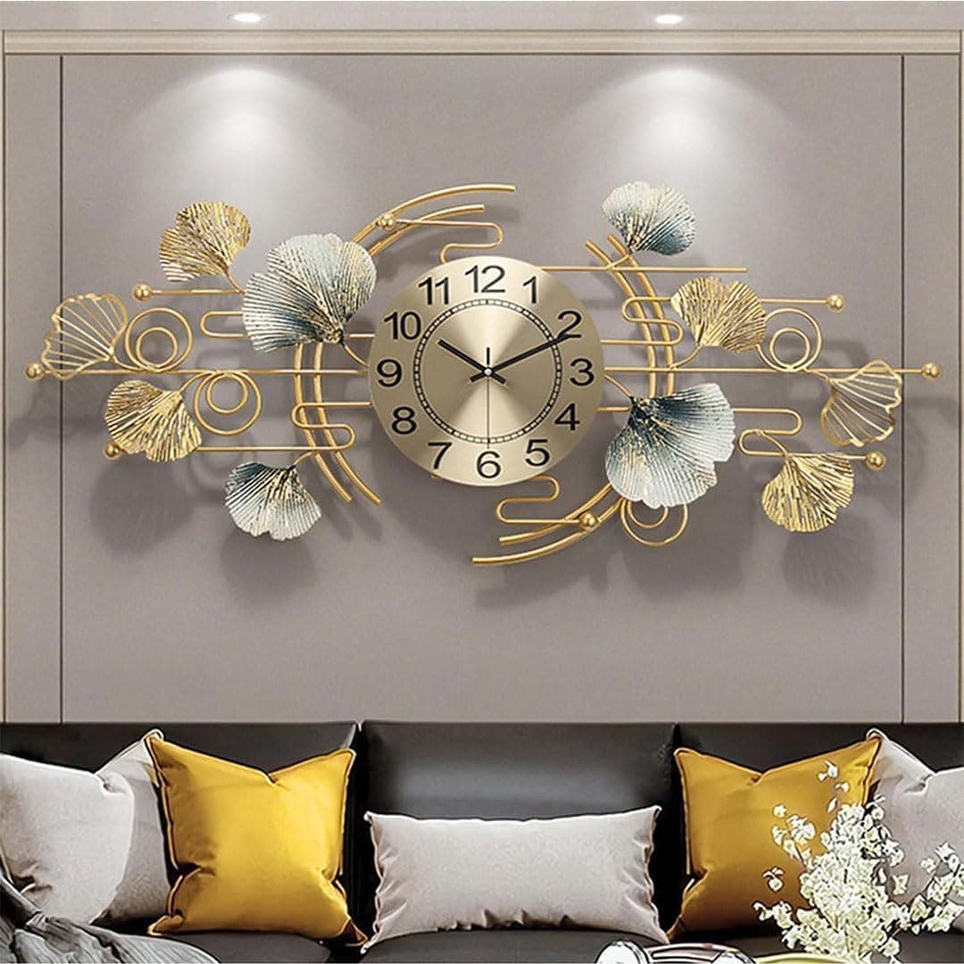 FUNTEREST Metal Analog Wall Clock-Floral Design for Home Decor & Wall Decoration for Living Dining Bedroom Office Hall Entryway Cafe & Hotels (36X12 Inch Multicolor)