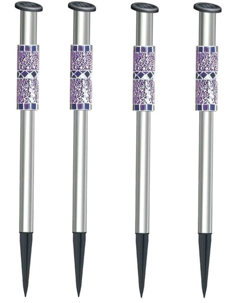 Set of 4 Lights , Solar Mosaic Purple Multi-color Path LED Light , Colorful Garden Decor Stake Lawn Outdoor Landscape Lamp