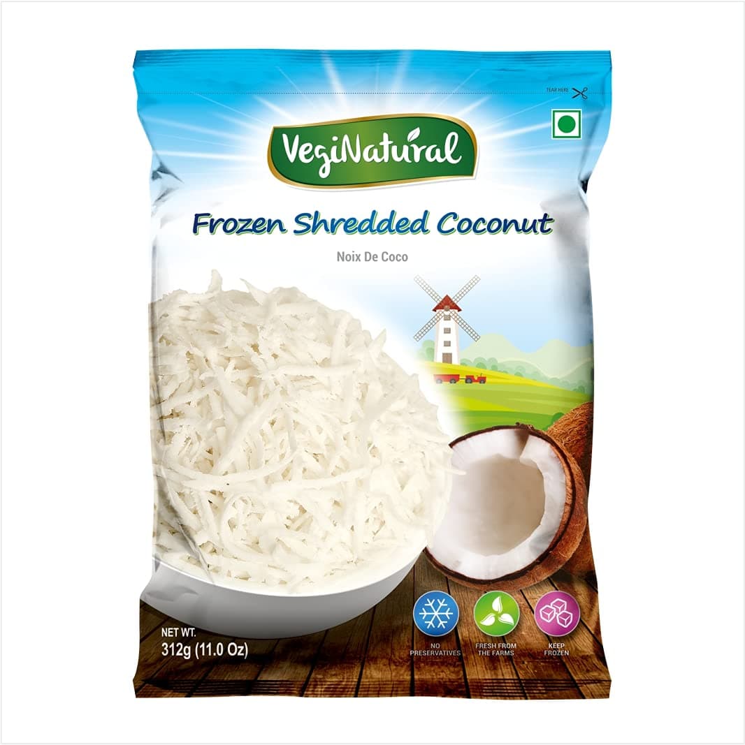 VegiNatural IQF Shreded Coconut/Nariayal/Khopra, Fresh Frozen Vegetables, 312 Gram - Pack of 1