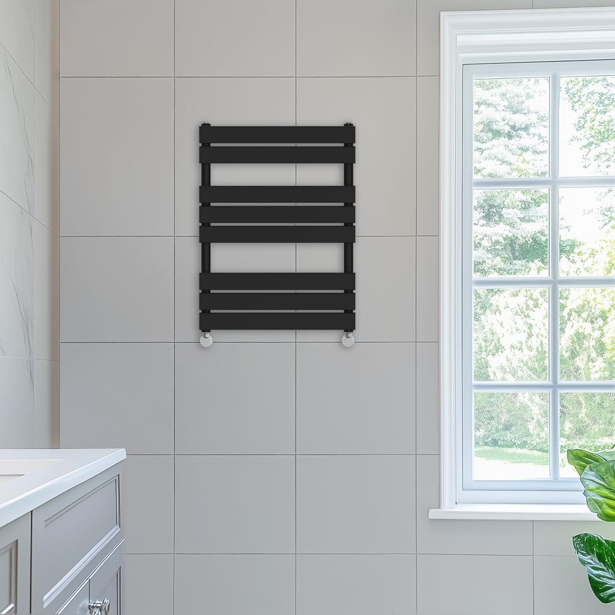 NRG 800 x 600 mm Designer Flat Panel Heated Towel Rail Radiators Black Bathroom Radiator