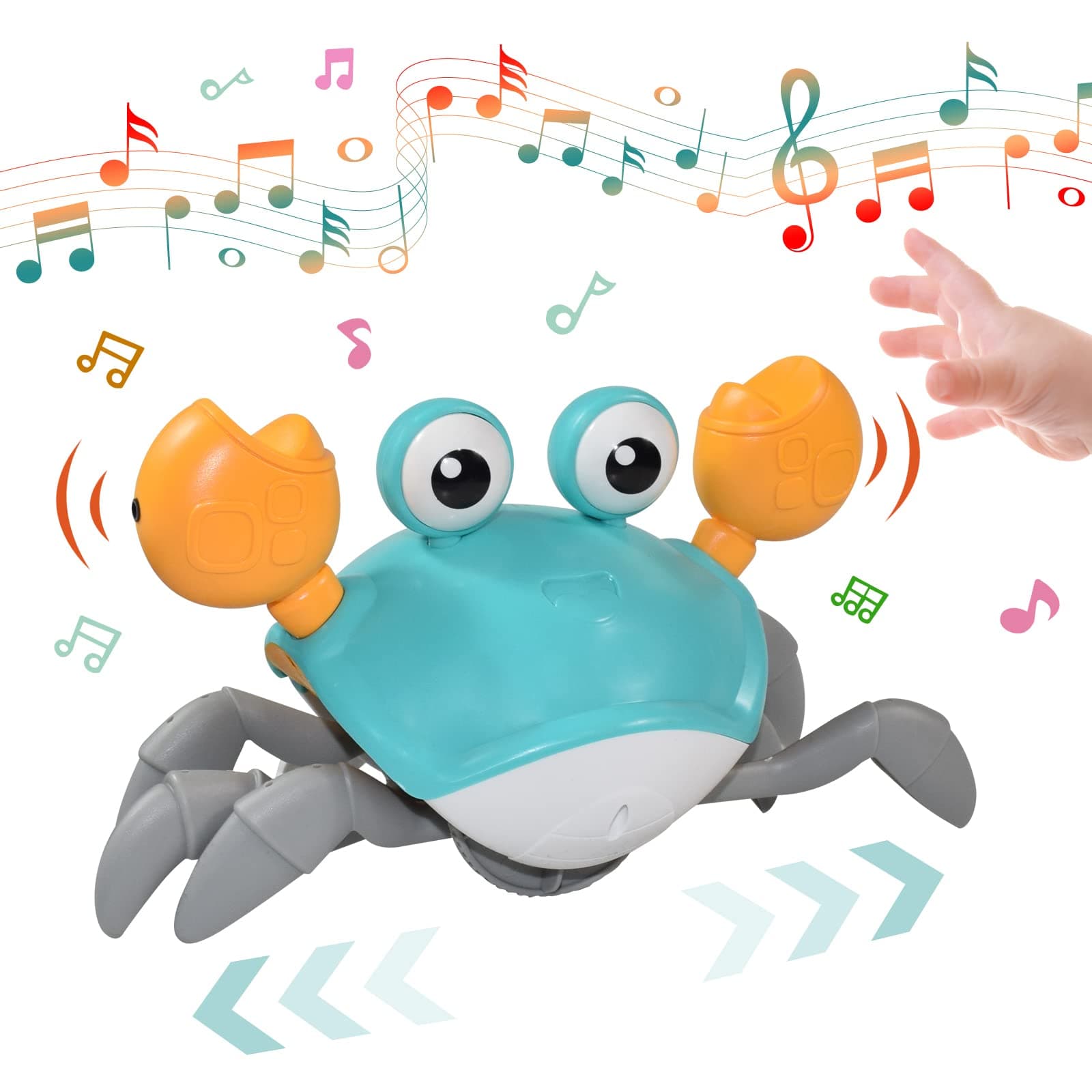 Crawling Crab Baby Toys with Music LED Light Up Musical Toys for Toddler Automatically Avoid Obstacles Interactive Toys for Kids
