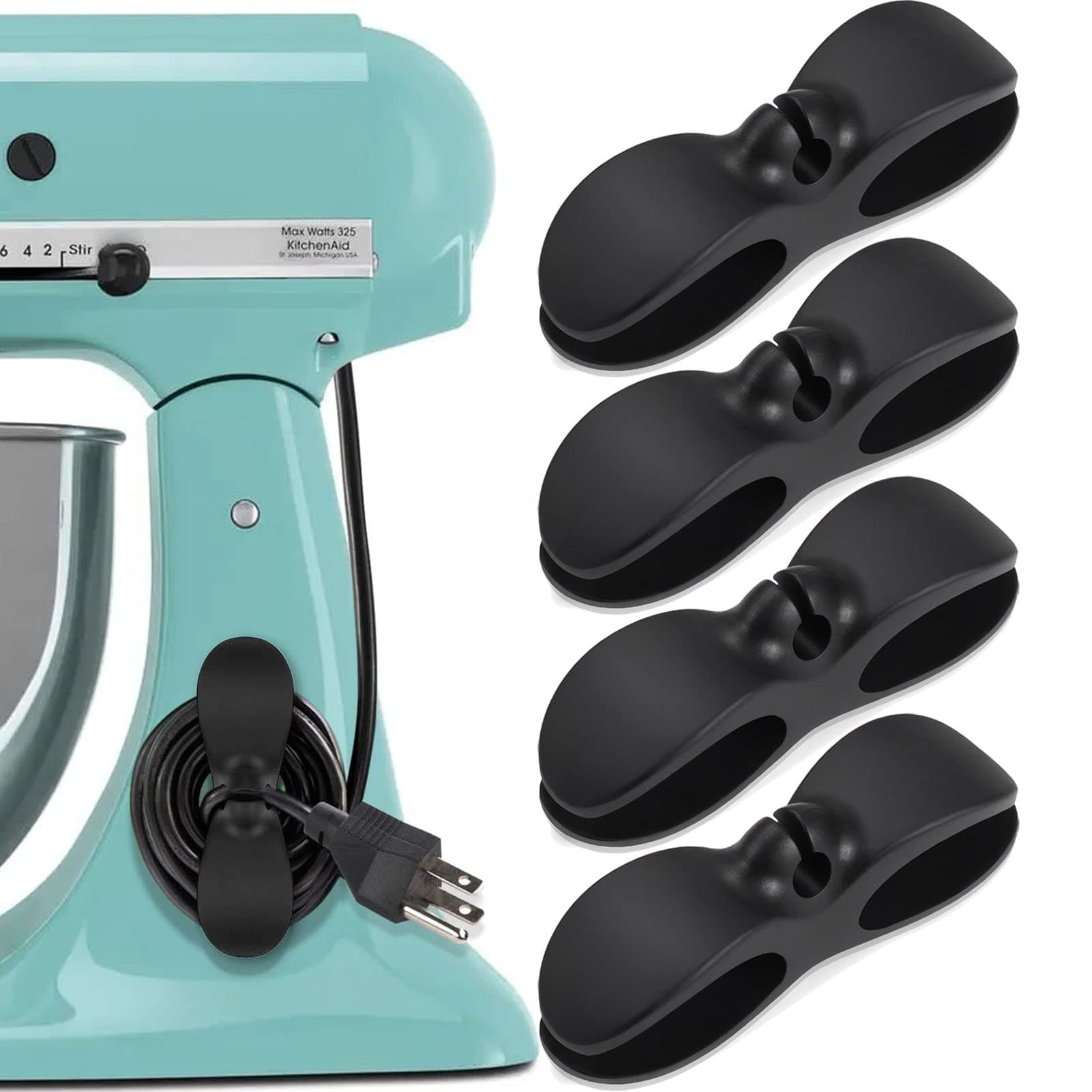 Cord Organizer for Appliances, 4PCS Kitchen Appliance Cord Winder Cord Organizers, Cord Holder Cord Wrapper for Appliances Stick on Pressure Cooker, Mixer, Blender, Coffee Maker, Air Fryer