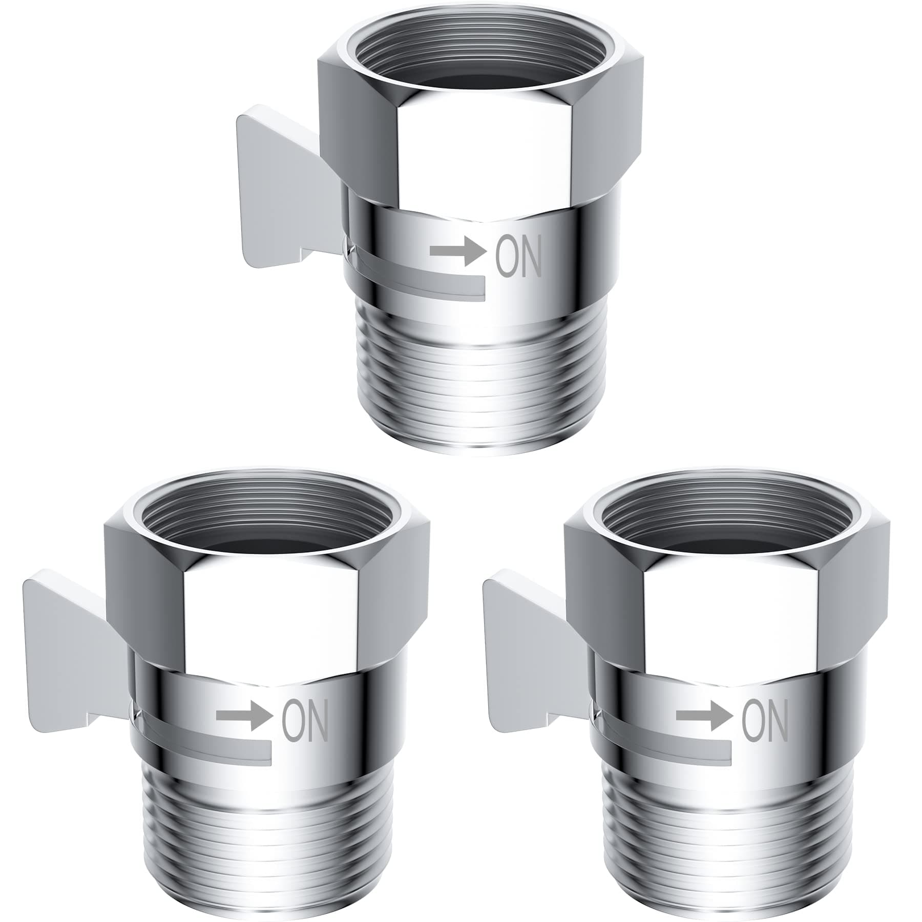 Hibbent All Metal 3 Pack Shower Head Flow Control Valve, G1/2 Brass Shut-off Valve with Metal Handle Lever, Shut OFF Water Flow Control Regulator for Handheld Shower, or Bidet Sprayer, Chrome