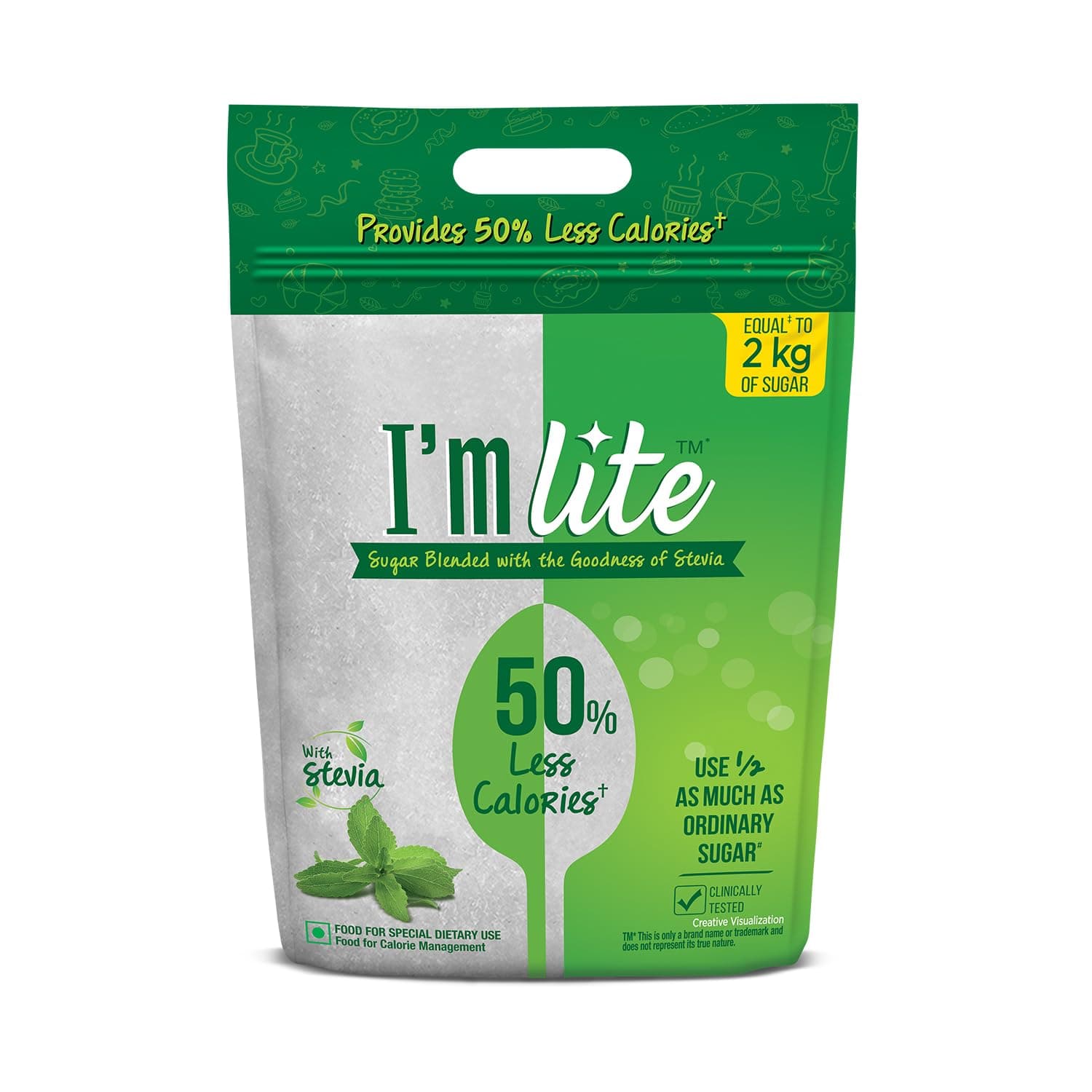 I'm Lite - Sugar blended with Stevia, 50% less calories, 1 Kg Pouch