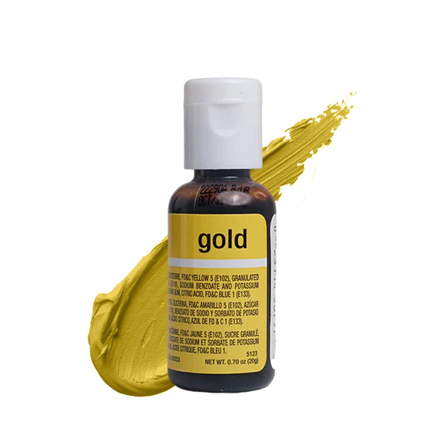 Chefmaster Gold Liqua-Gel® Food Coloring | Vibrant Color | Professional-Grade Dye for Icing, Frosting, Fondant | Baking & Decorating | Fade-Resistant | Easy-to-Use | Made in USA | 0.70 oz