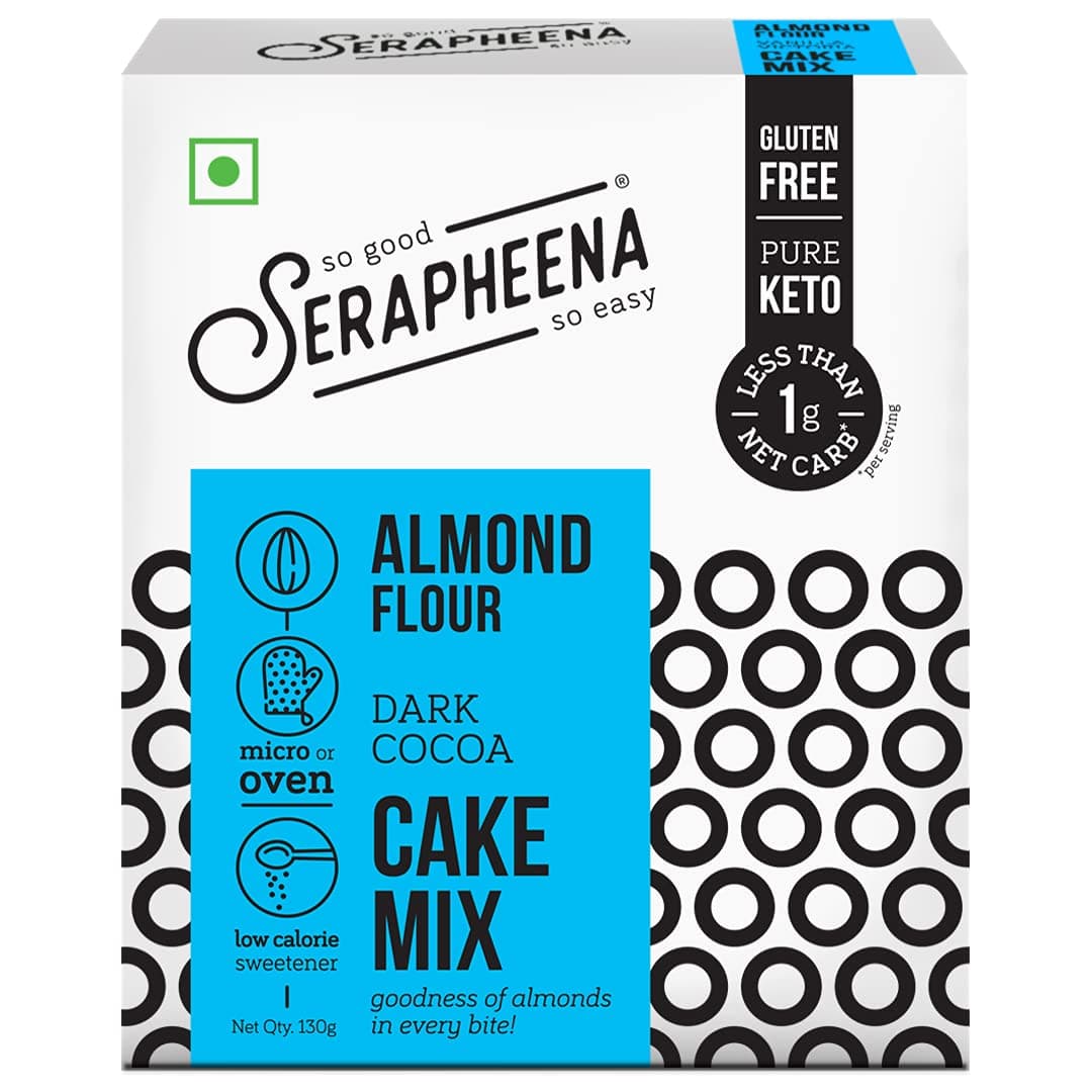 Serapheena Almond Flour Dark Cocoa Cake Mix, 130g | Keto, No Sugar, Diabetic Friendly, Quick and Easy to Make