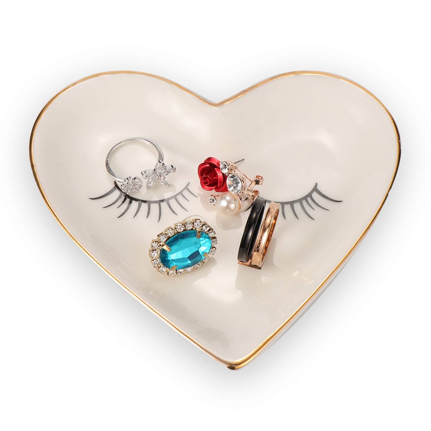 Kimdio Jewelry Dish, Ring Holder Heart Shape Trinket Tray, Ceramic Plate Jewelry Organizer for Valentines Day, Birthday, Mother's Day, Christmas etc.