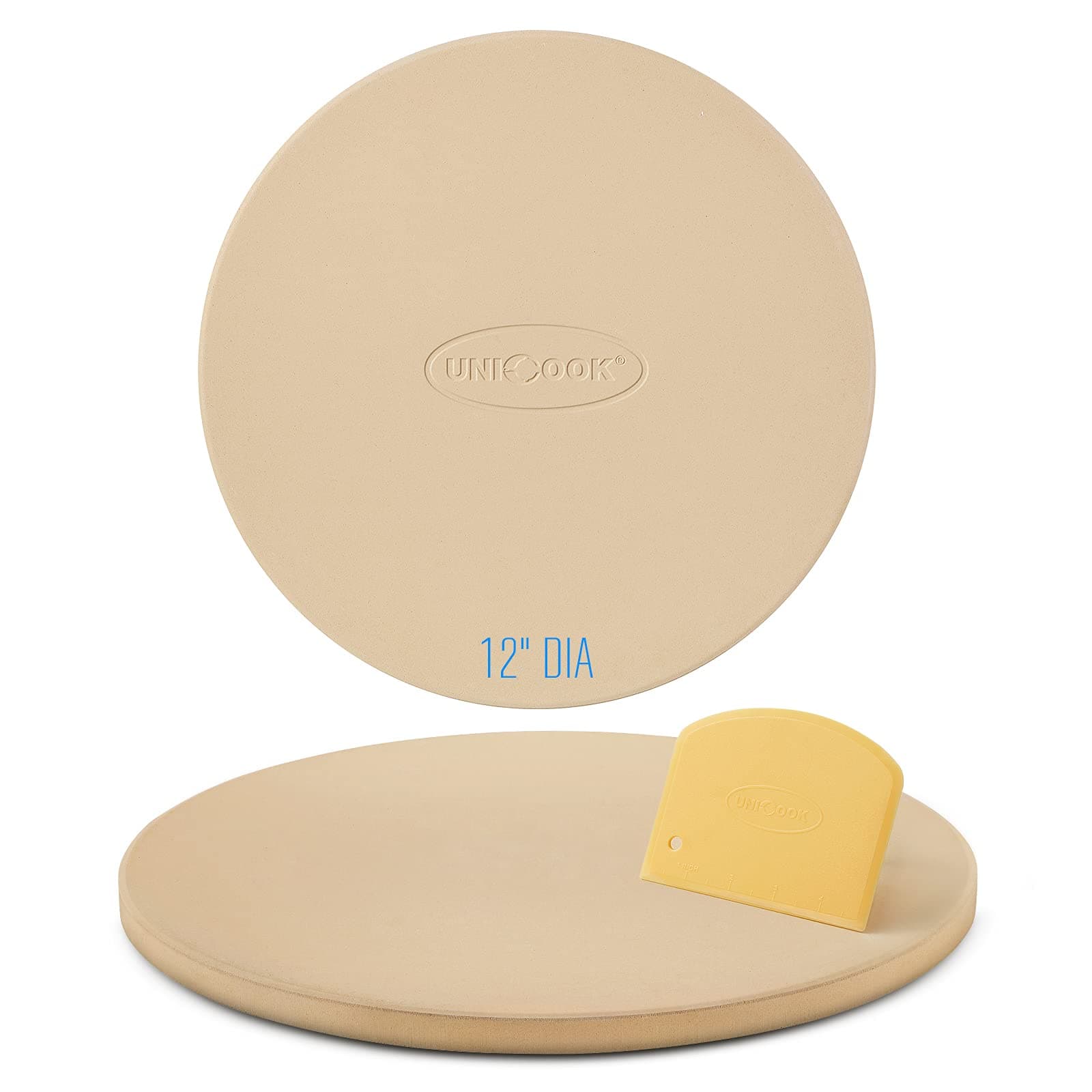 Unicook 12 Inch Round Pizza Stone, Heavy Duty Cordierite Bread Baking Stone for RV Oven, Grill and Toaster Oven, Ideal for Baking Crisp Crust Pizza, Bread, Cookies and More