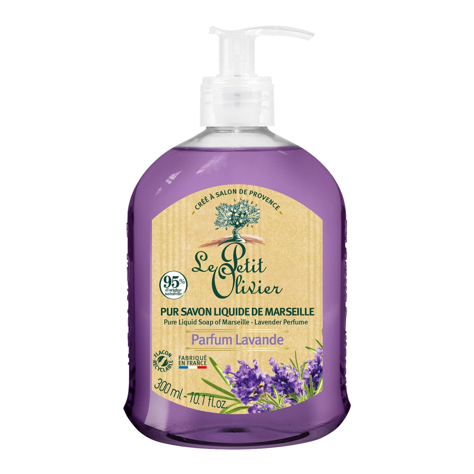 Pure Marseille Liquid Soap - Lavender Perfume - Gently Cleanses Skin - Delicately Perfumed - Vegetable Origin Based - 10.1 oz
