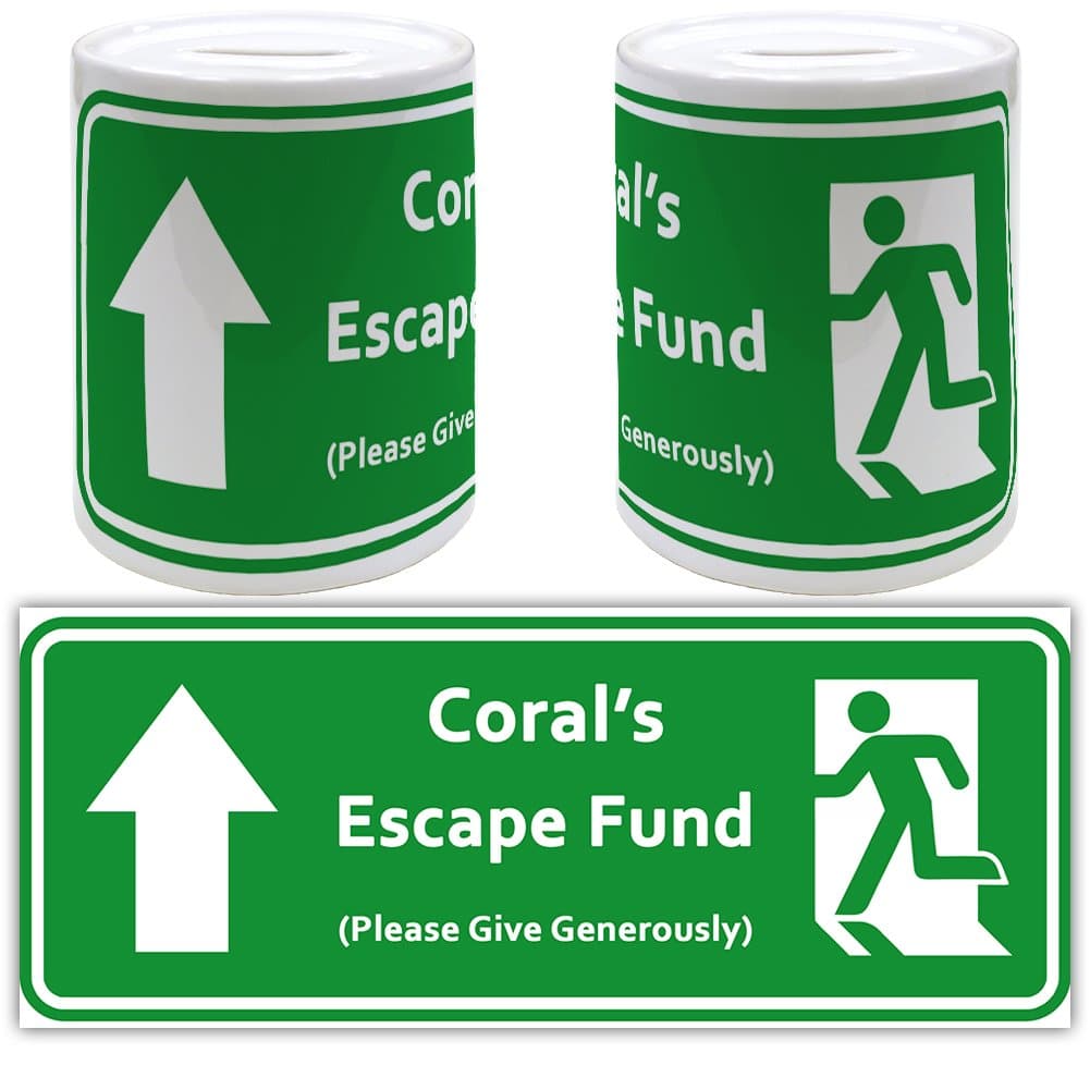Coral's Escape Fund (Emergengy Exit Sign) - Ceramic Gift Money Box