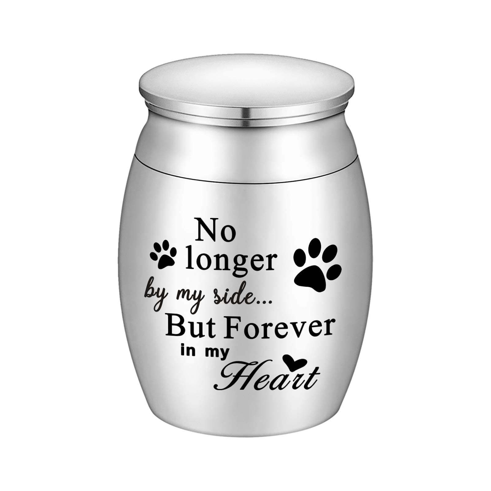 1.57 inches Mini Pet Memorial Small Urns for Dog and Cat Ashes, Stainless Steel Cremation Urn, Pet Paw Print Keepsake Urn for Ashes - No Longer by My Side Forever in My Heart
