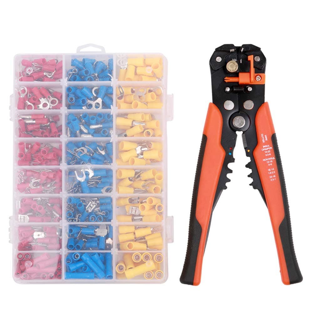 Andoer Electrical Wire Terminal Kit with 5-in-1 Automatic Wire Stripper Crimper and 400pcs Connectors